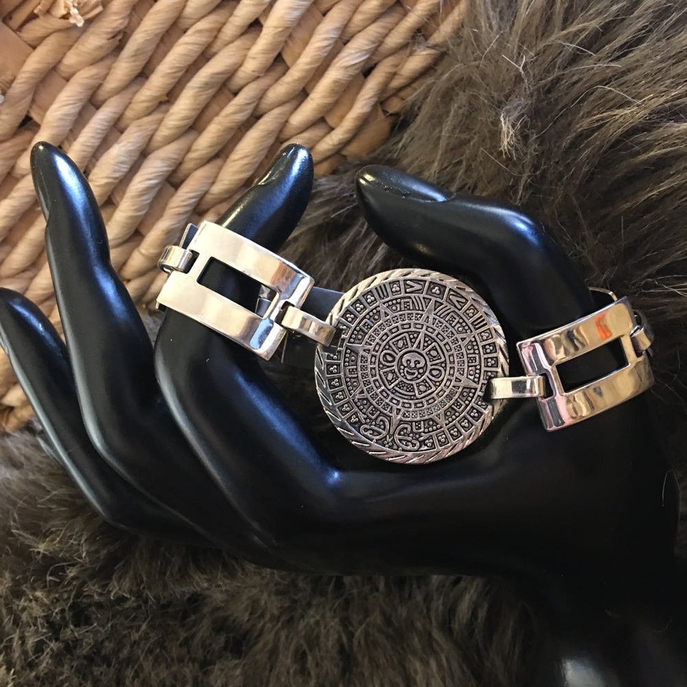 Vintage Mexican Silver Aztec chunky link bracelet